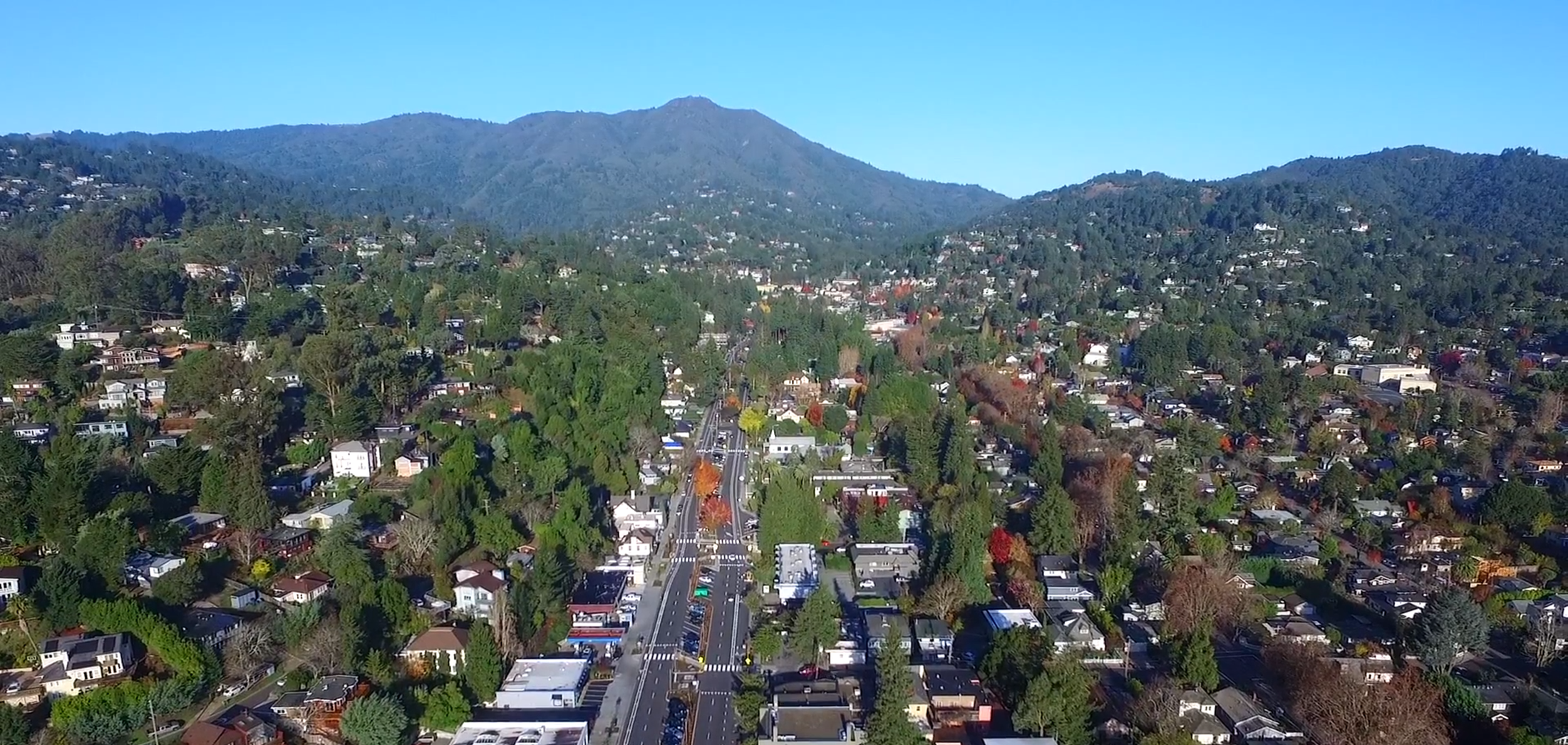 An aerial view of downtown Mill Valley.